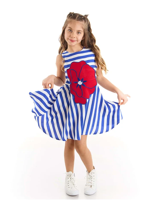 Zdjęcie produktu Denokids Sukienka "Poppy" w kolorze niebiesko-białym rozmiar: 134