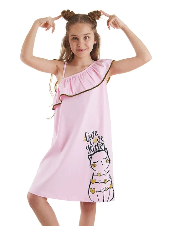 Zdjęcie produktu Denokids Sukienka "Romantic Cat" w kolorze jasnoróżowym rozmiar: 122