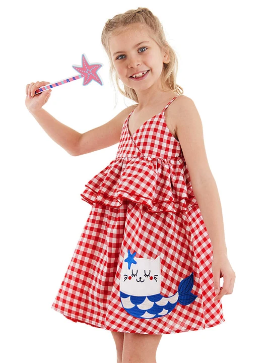 Zdjęcie produktu Denokids Sukienka "Sea Cat" w kolorze czerwono-białym rozmiar: 128