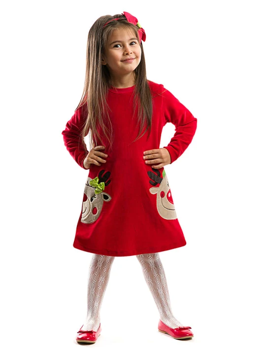 Zdjęcie produktu Denokids Sukienka "Twin Deers" w kolorze czerwonym rozmiar: 92