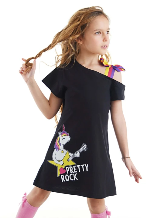 Zdjęcie produktu Denokids Sukienka "Unicorn Rock" w kolorze czarnym rozmiar: 134