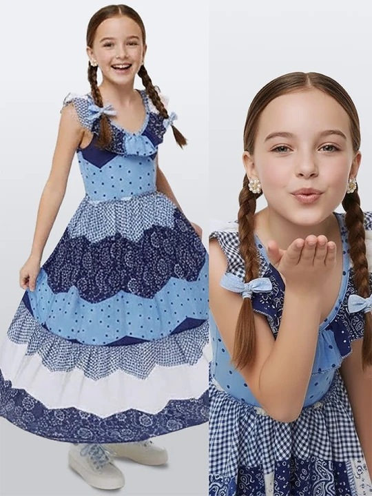 Zdjęcie produktu Denokids Sukienka w kolorze niebiesko-białym rozmiar: 128