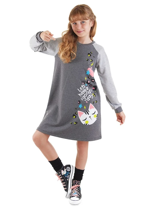 Zdjęcie produktu Denokids Sukienka "Wild Cat" w kolorze antracytowym rozmiar: 134