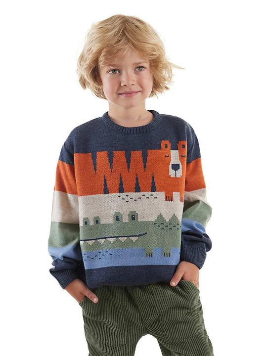 Zdjęcie produktu Denokids Sweter "Animals" w kolorze granatowym rozmiar: 122