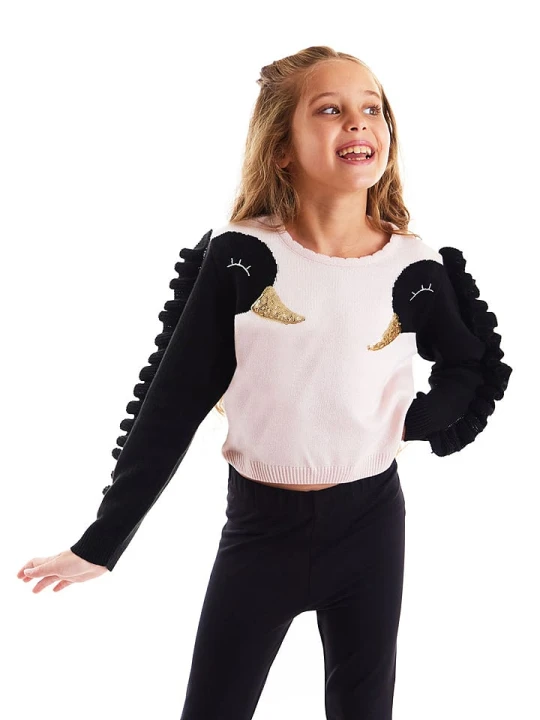 Zdjęcie produktu Denokids Sweter "Black Swans" w kolorze czarno-jasnoróżowym rozmiar: 134