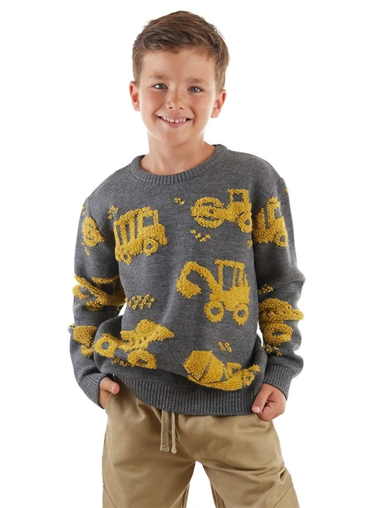 Zdjęcie produktu Denokids Sweter "Construction Tools" w kolorze antracytowym rozmiar: 122
