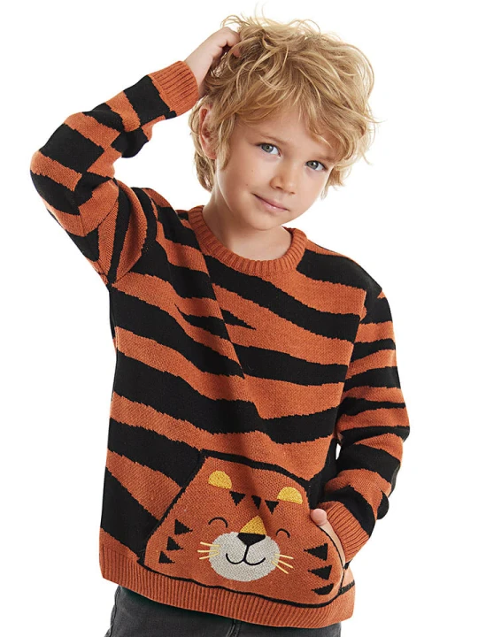 Zdjęcie produktu Denokids Sweter "Tiger" w kolorze jasnobrązowym rozmiar: 92