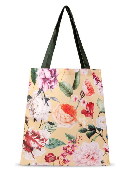 Zdjęcie produktu Descanso Shopper bag "Fiori" w kolorze musztardowym ze wzorem - 40 x 45 cm rozmiar: 40x45 cm