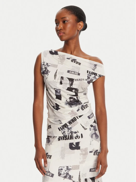 Zdjęcie produktu Desigual Bluzka Breaking News 25WWTK10 Écru Regular Fit Kremowy