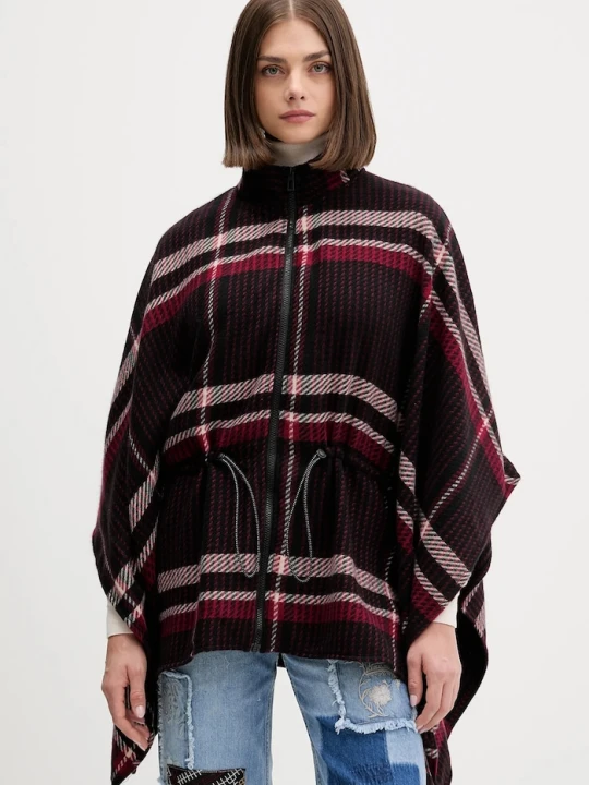 Zdjęcie produktu Desigual poncho CHECKS ALDAMA bordowy