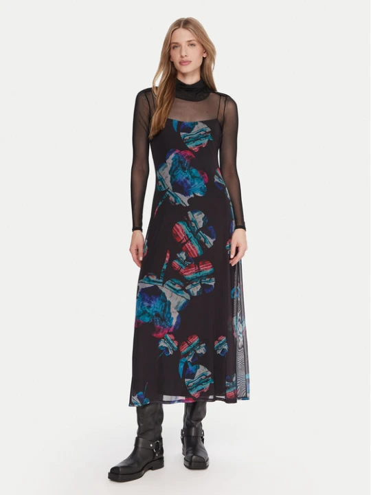 Zdjęcie produktu Desigual Sukienka codzienna Watercolor Lacroix 25WWVK03 Czarny Regular Fit
