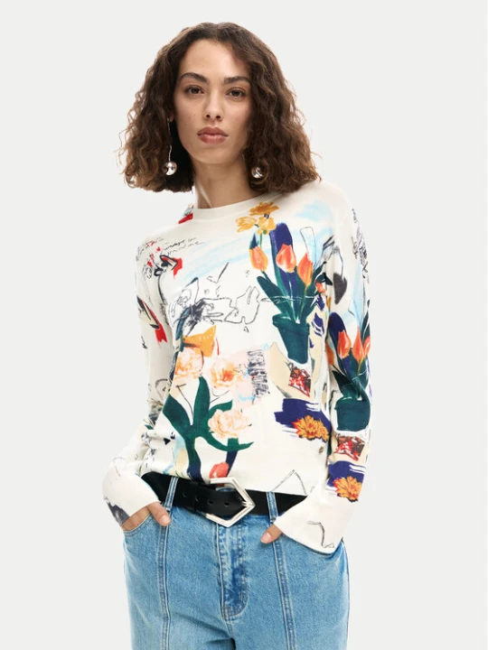 Zdjęcie produktu Desigual Sweter Nantes Lacroix 26SWJF35 Écru Regular Fit Kremowy