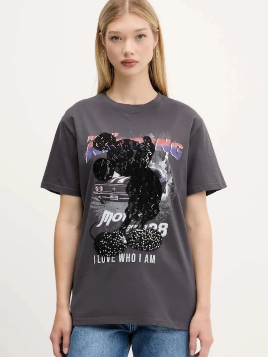 Zdjęcie produktu Desigual t-shirt bawełniany MICKEY LACE szary