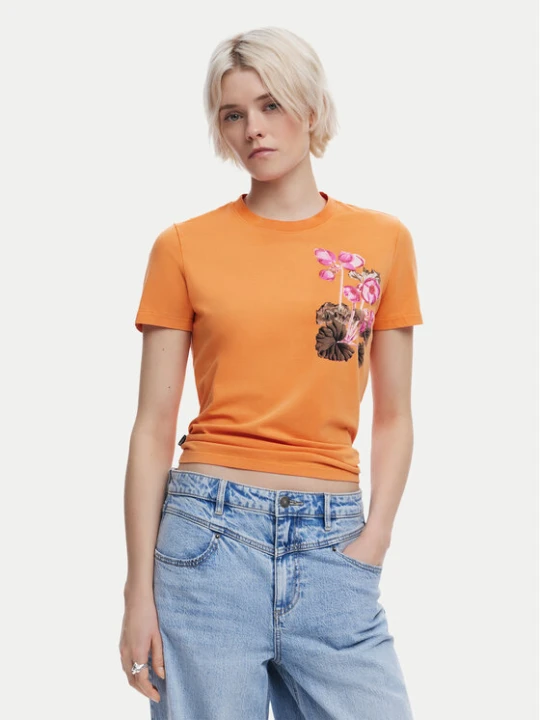 Zdjęcie produktu Desigual T-Shirt Botanical 25SWTK48 Pomarańczowy Slim Fit