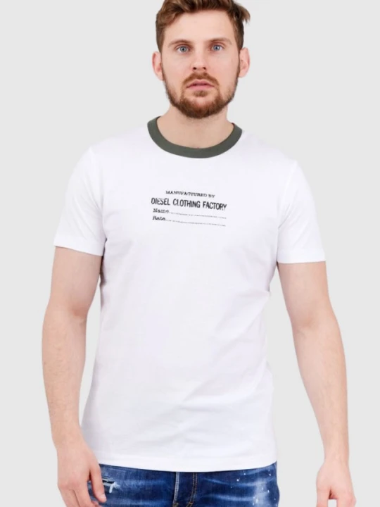 Zdjęcie produktu DIESEL Biały t-shirt męski z lamówką w kolorze khaki, Rozmiar M