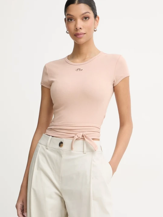 Zdjęcie produktu Diesel crop top damski bawełniany T-BUNNY-TAIL-S1 beżowy