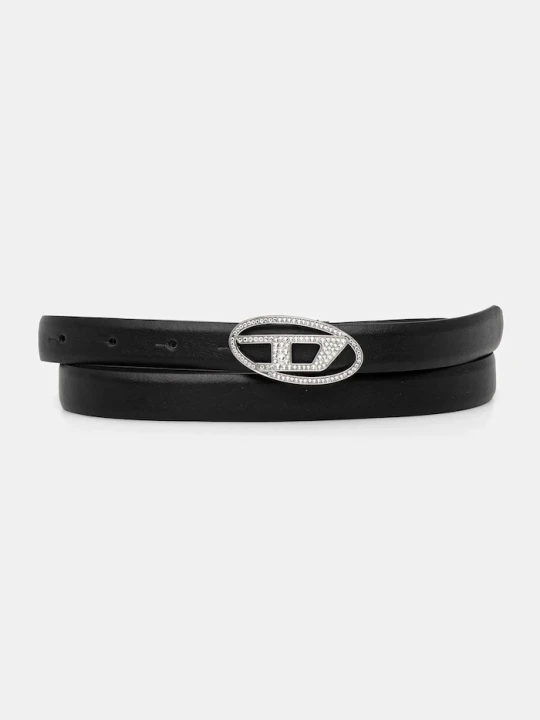 Zdjęcie produktu Diesel pasek skórzany OVAL D LOGO B-1DR STRASS 20 czarny