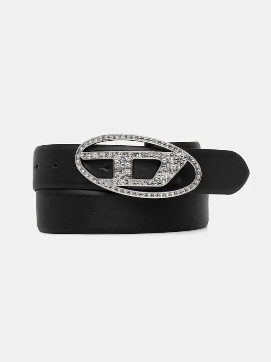 Zdjęcie produktu Diesel pasek skórzany OVAL D LOGO B-1DR STRASS czarny