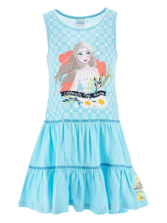 Zdjęcie produktu Disney Frozen Sukienka "Kraina Lodu" w kolorze błękitnym ze wzorem rozmiar: 104