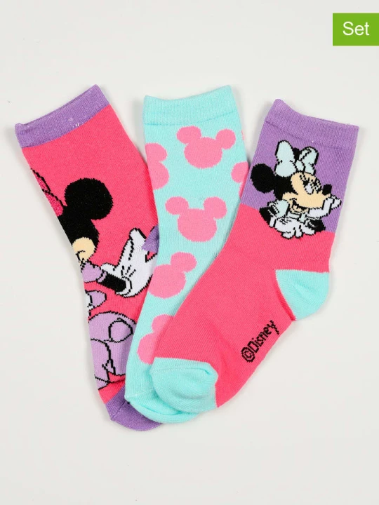Zdjęcie produktu Disney Minnie Mouse Skarpety (3 pary) "Minnie" w kolorze różowo-turkusowym rozmiar: 23-26