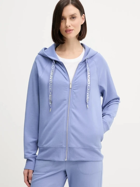 Zdjęcie produktu DKNY bluza rozpinana z kapturem damska bawełniana niebieski