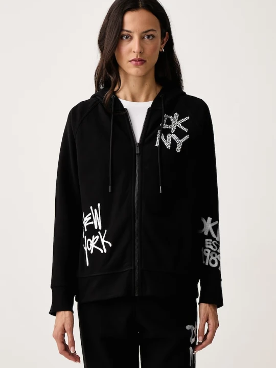 Zdjęcie produktu DKNY bluza z kapturem damska z bawełną czarny