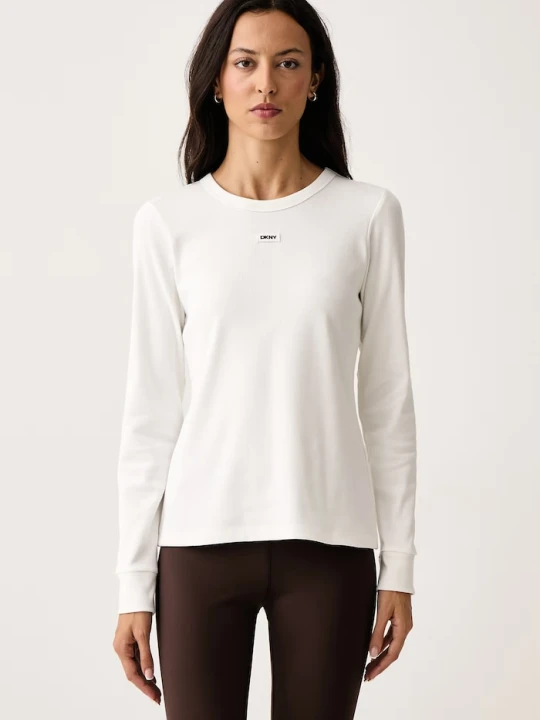 Zdjęcie produktu DKNY longsleeve damski z bawełną beżowy