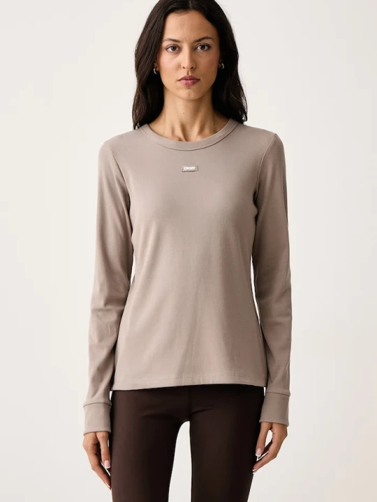 Zdjęcie produktu DKNY longsleeve damski z bawełną beżowy