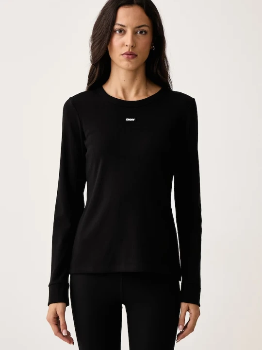 Zdjęcie produktu DKNY longsleeve damski z bawełną czarny