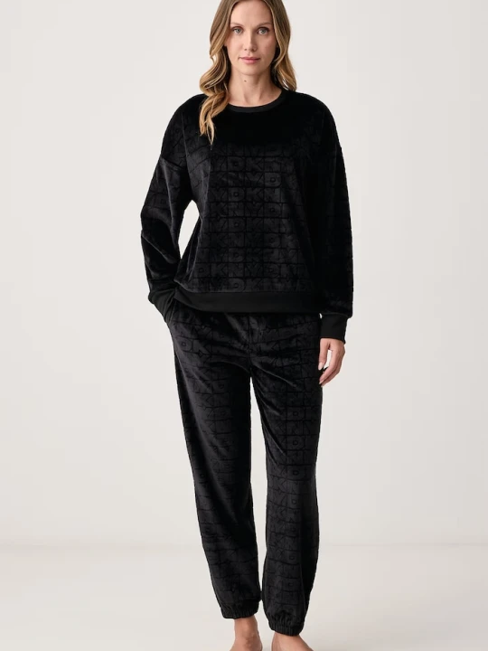 Zdjęcie produktu DKNY piżama dwuczęściowa damska welurowa czarny