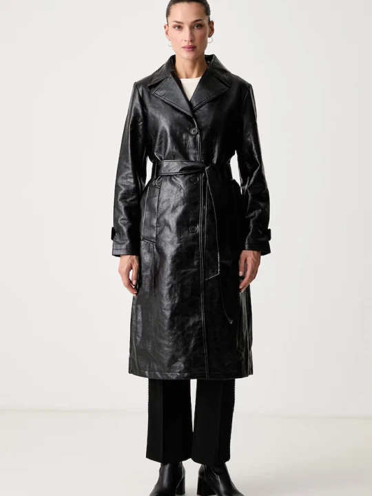 Zdjęcie produktu DKNY płaszcz damski z imitacji skóry czarny