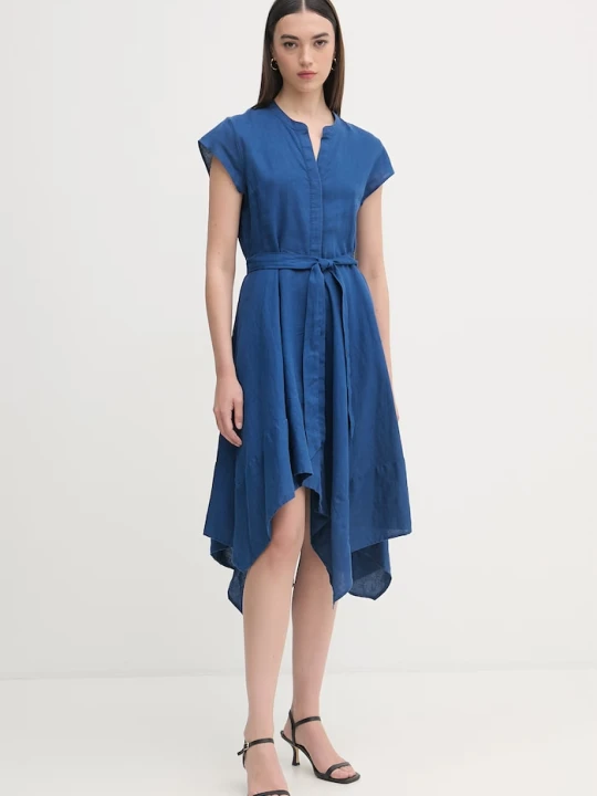 Zdjęcie produktu DKNY sukienka letnia lniana granatowy