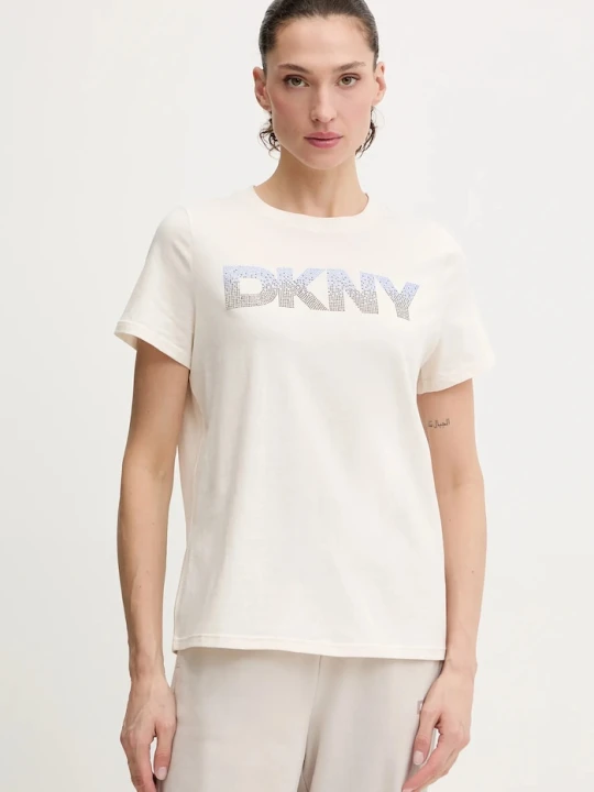 Zdjęcie produktu Dkny t-shirt bawełniany beżowy