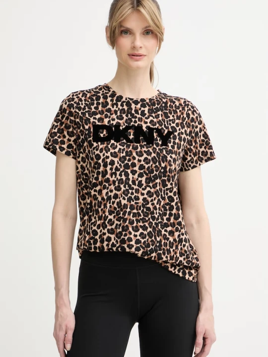 Zdjęcie produktu DKNY T-shirt damski z bawełną brązowy