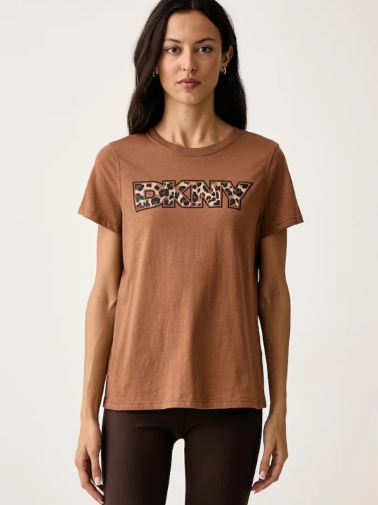 Zdjęcie produktu DKNY T-shirt damski z bawełną brązowy