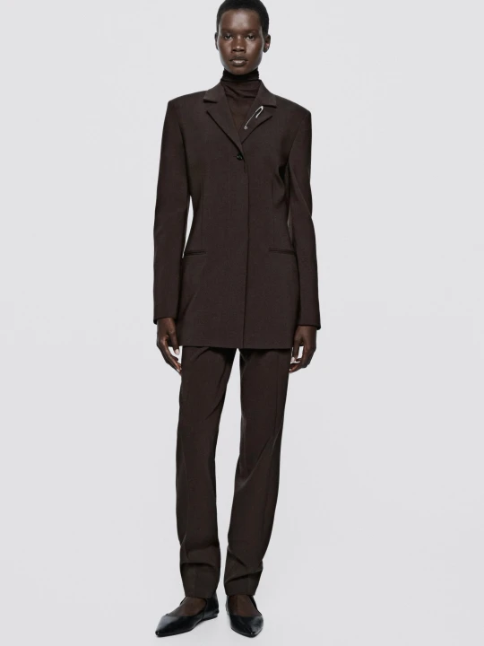 Zdjęcie produktu Długa Marynarka Ze Stretchem Z Mieszanki Wełny – Limited Edition - Czekoladowy - Massimo Dutti - Female