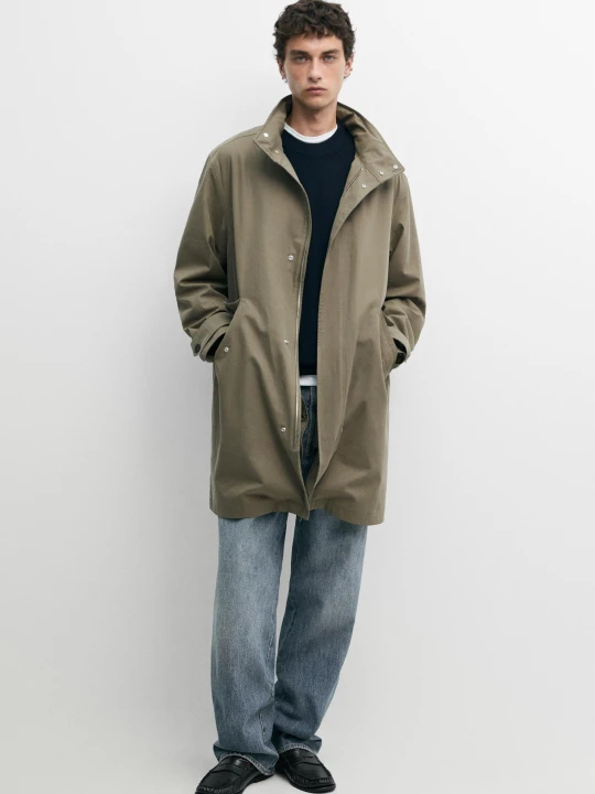 Zdjęcie produktu Długa Parka Z Golfem Ze 100% Bawełny - Jansy Khaki - Massimo Dutti - Male