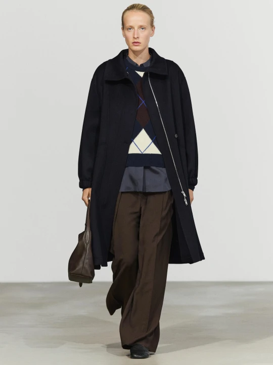 Zdjęcie produktu Długa Parka Z Wysokim Kołnierzem Z Domieszką Wełny - Granatowy - Massimo Dutti - Female