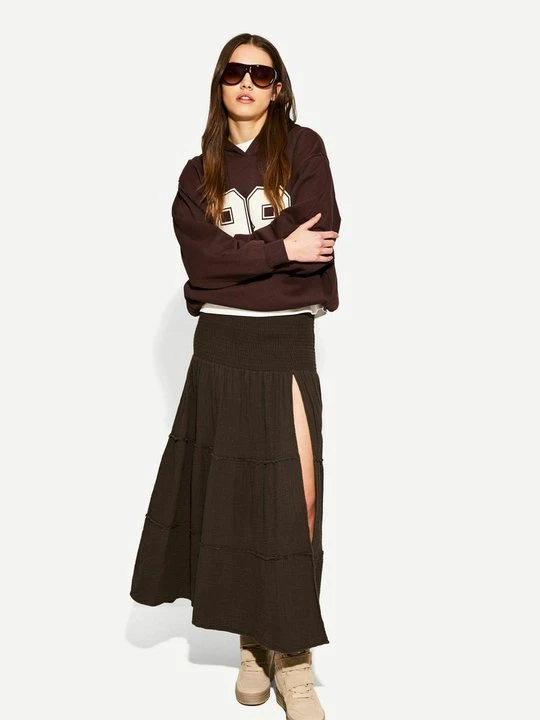 Zdjęcie produktu Długa spódnica Bershka jasnobrązowy melanż