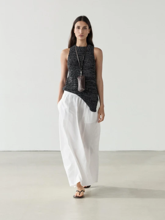 Zdjęcie produktu Długa Spódnica Z Popeliny Z Marszczeniami - Biały - Massimo Dutti - Female
