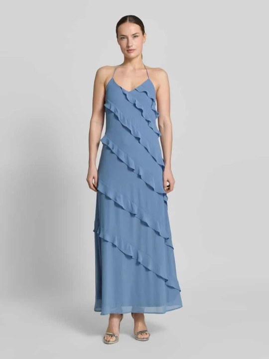 Zdjęcie produktu Długa sukienka o swobodnym kroju z szyfonowymi falbanami model 'MARJORIE' Vero Moda Jasnoróżowy