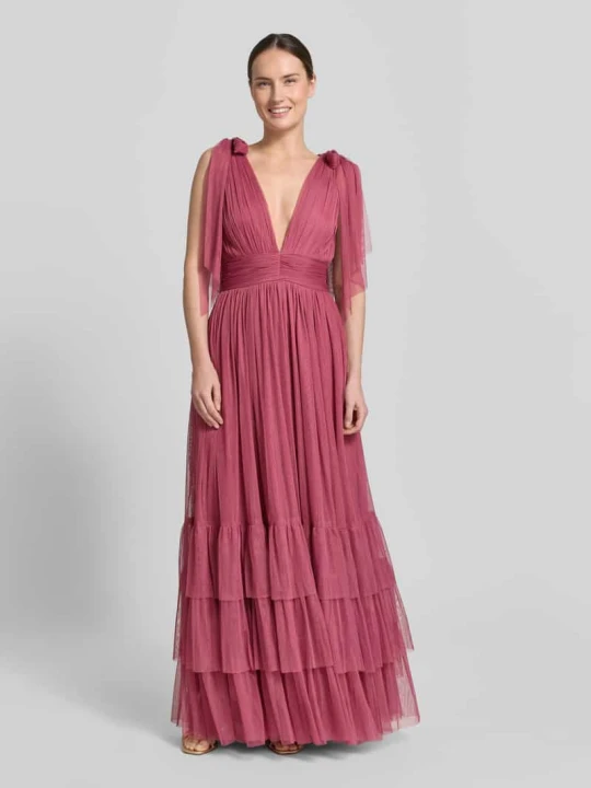 Zdjęcie produktu długa sukienka w efekcie stopniowania Lace & Beads Mocnoróżowy