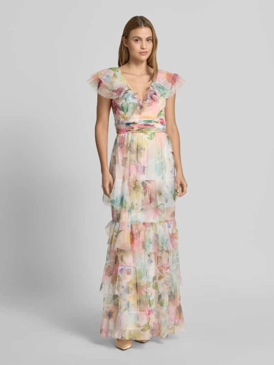 Zdjęcie produktu Długa sukienka w efekcie stopniowania z tasiemką w talii Lace & Beads Różowy