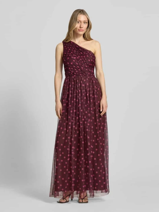 Zdjęcie produktu Długa sukienka w kroju na jedno ramię Lace & Beads Jasnośliwkowy