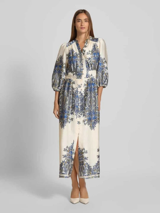 Zdjęcie produktu Długa sukienka z bufiastymi rękawami model ‘STELLAR PAISLEY BORDER’ NEO NOIR Niebieski