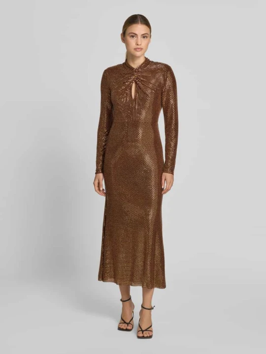 Zdjęcie produktu długa sukienka z obszyciem z ozdobnym kamieni na całej powierzchni Self Portrait Średniobrązowy