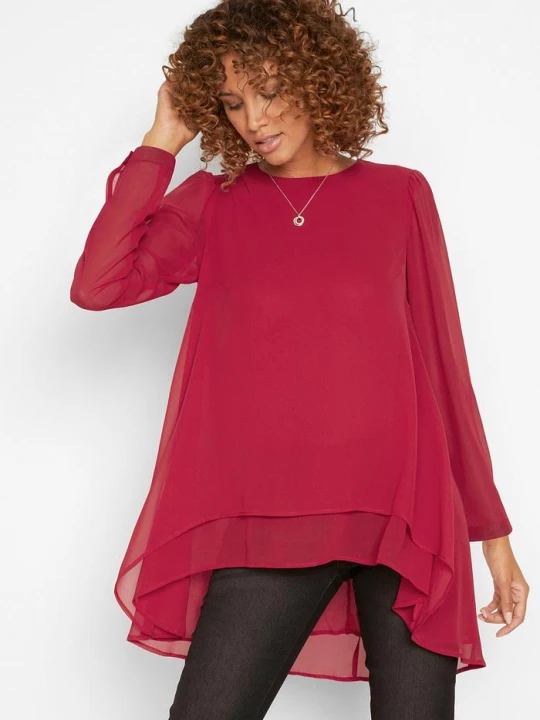 Zdjęcie produktu Długa tunika z dłuższym tyłem BonPrix czerwony