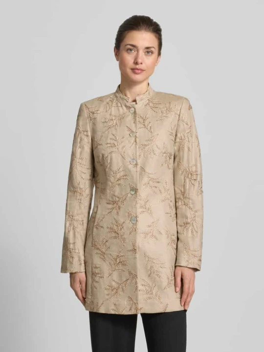 Zdjęcie produktu Długi blezer z lnu o kroju slim fit ze stójką White Label Koniakowy