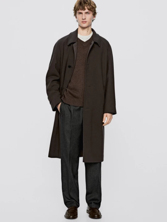 Zdjęcie produktu Długi Dwustronny Płaszcz − Limited Edition - Popielaty Brąz - Massimo Dutti - Male