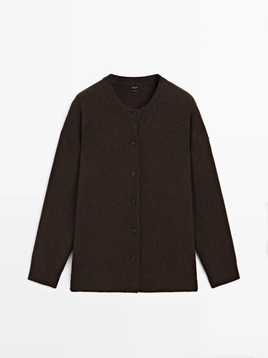 Zdjęcie produktu Długi Dzianinowy Kardigan Z Kaszmiru - Czekoladowy - Massimo Dutti - Female